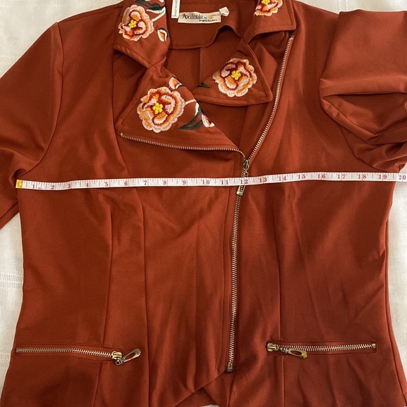 Embroidered Jacket with Asymmetrical Zipper - Picture 7 of 9